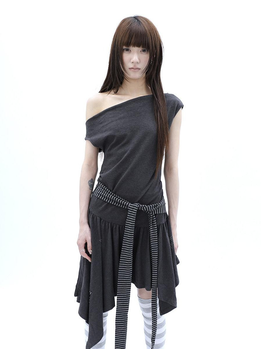 ang project Rhinestone Striped Asymmetric Hem Women&