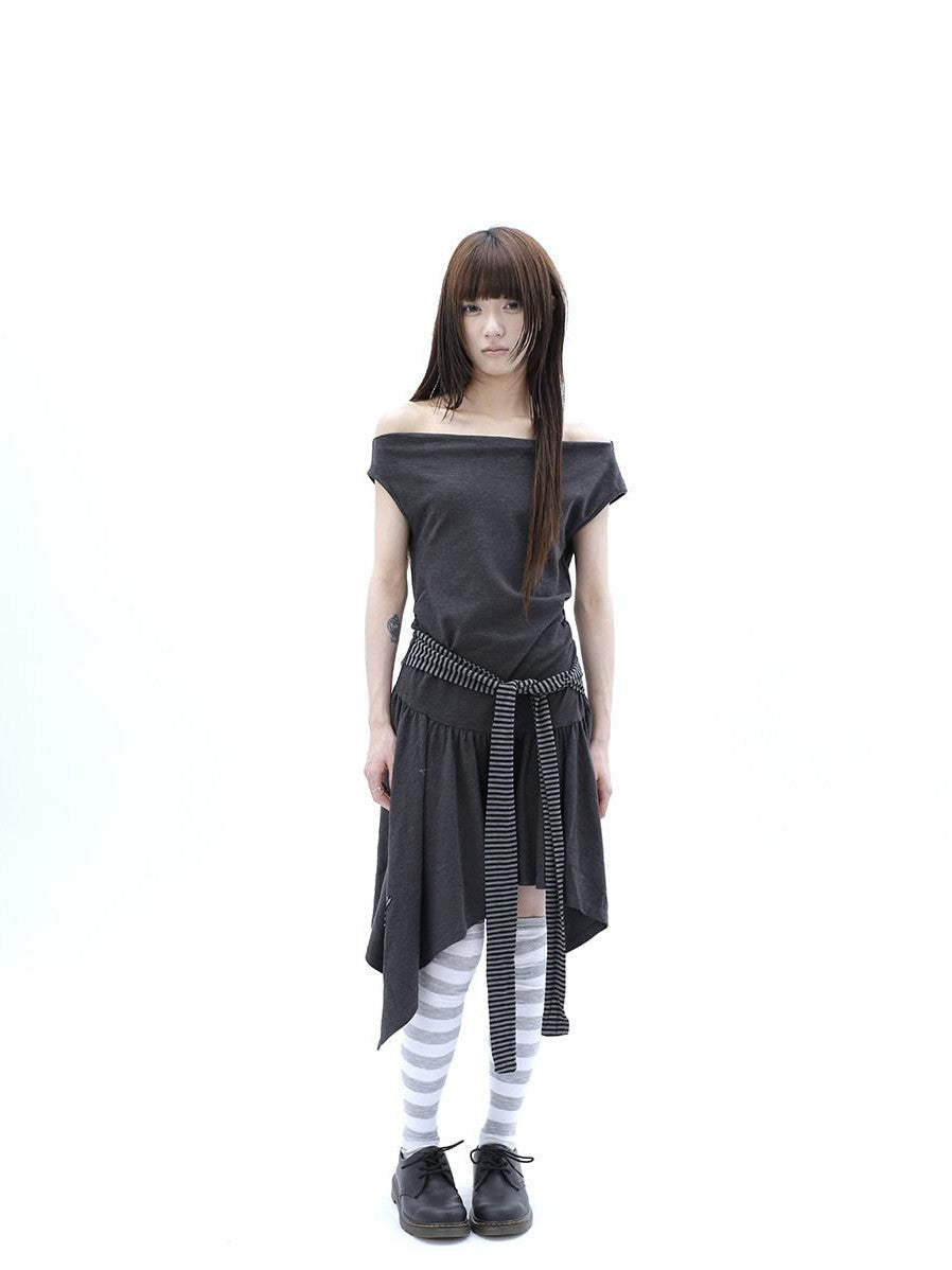 ang project Rhinestone Striped Asymmetric Hem Women&