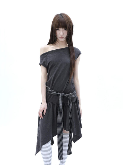 ang project Rhinestone Striped Asymmetric Hem Women&