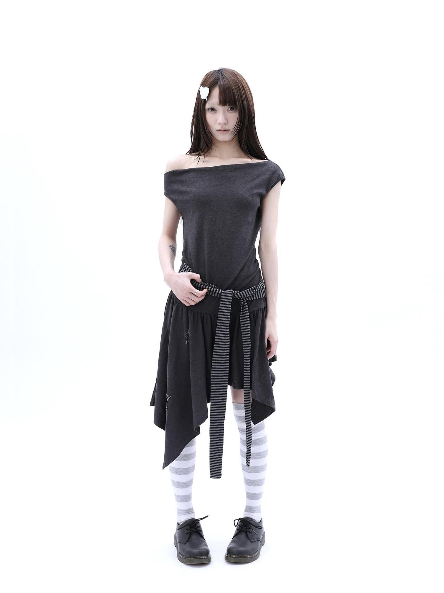 ang project Rhinestone Striped Asymmetric Hem Women&