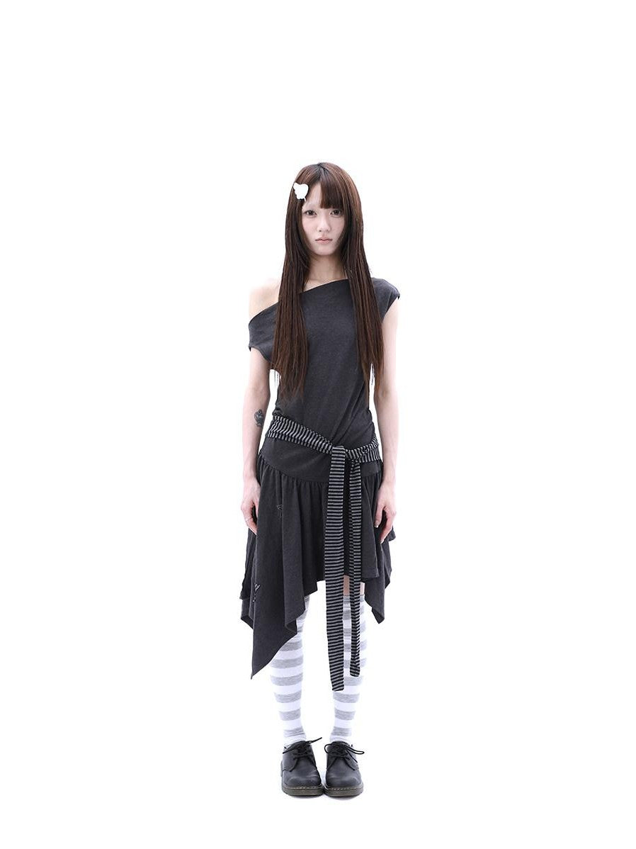 ang project Rhinestone Striped Asymmetric Hem Women&