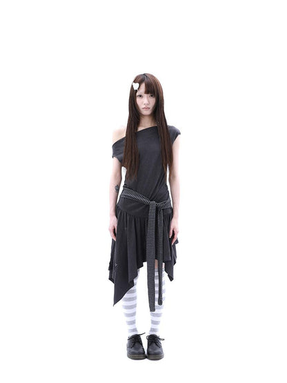 ang project Rhinestone Striped Asymmetric Hem Women&
