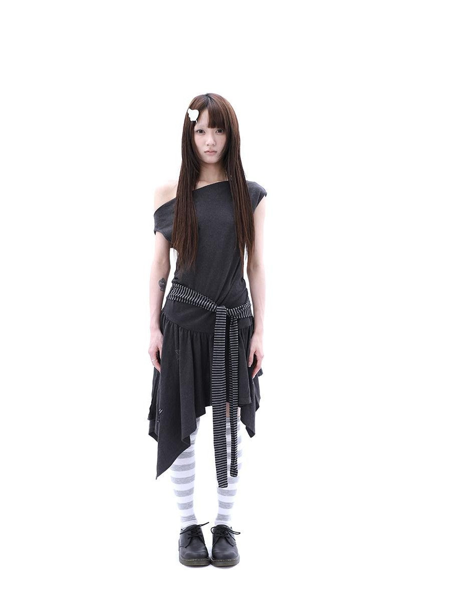 ang project Rhinestone Striped Asymmetric Hem Women&