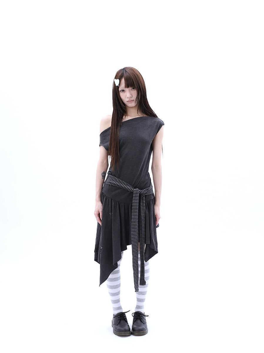 ang project Rhinestone Striped Asymmetric Hem Women&