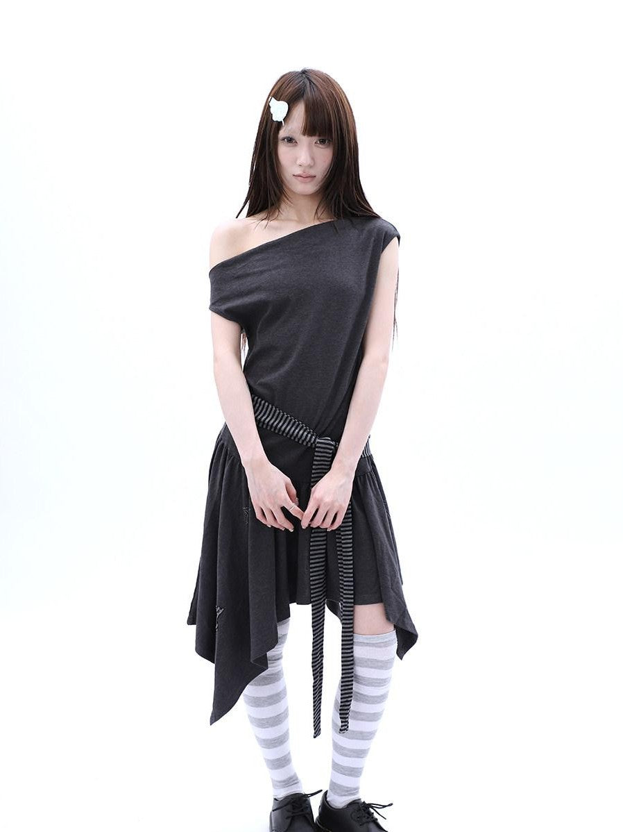 ang project Rhinestone Striped Asymmetric Hem Women&