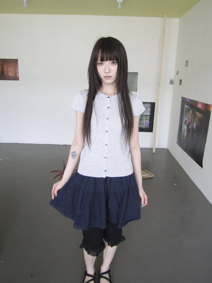 ang_project_Ribbed_Single_Row_Button_Short_Sleeve_Round_Neck_Women&