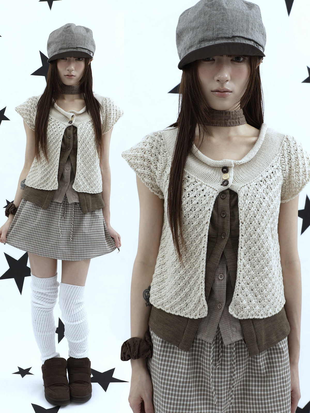 ang_project_Rolled_Edge_Hook_Knit_Loose_Fit_V-neck_Short_Sleeve_Women&