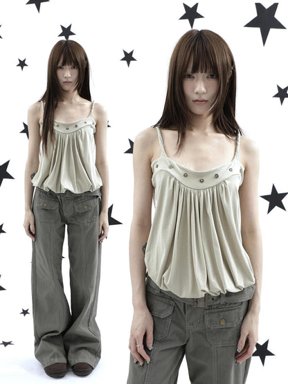 ang project Ruched Button Solid Color Women&