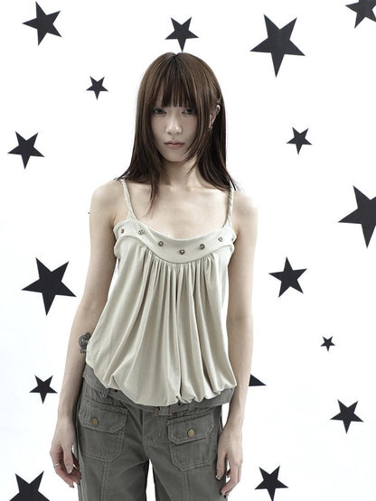 ang project Ruched Button Solid Color Women&
