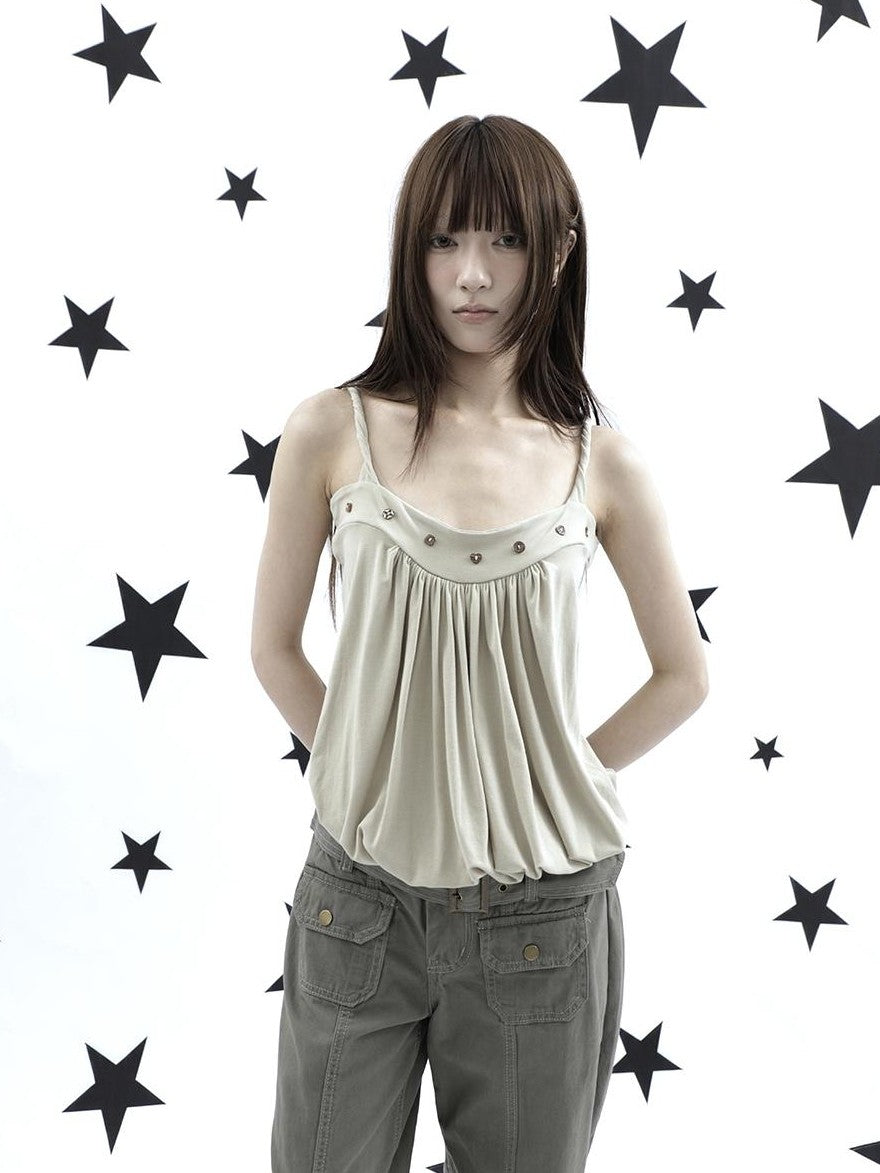ang project Ruched Button Solid Color Women&