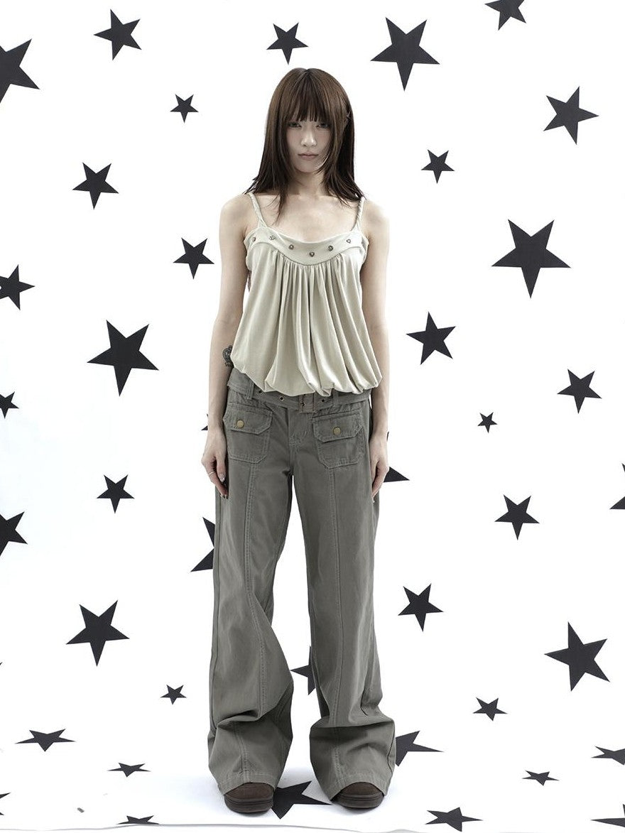 ang project Ruched Button Solid Color Women&