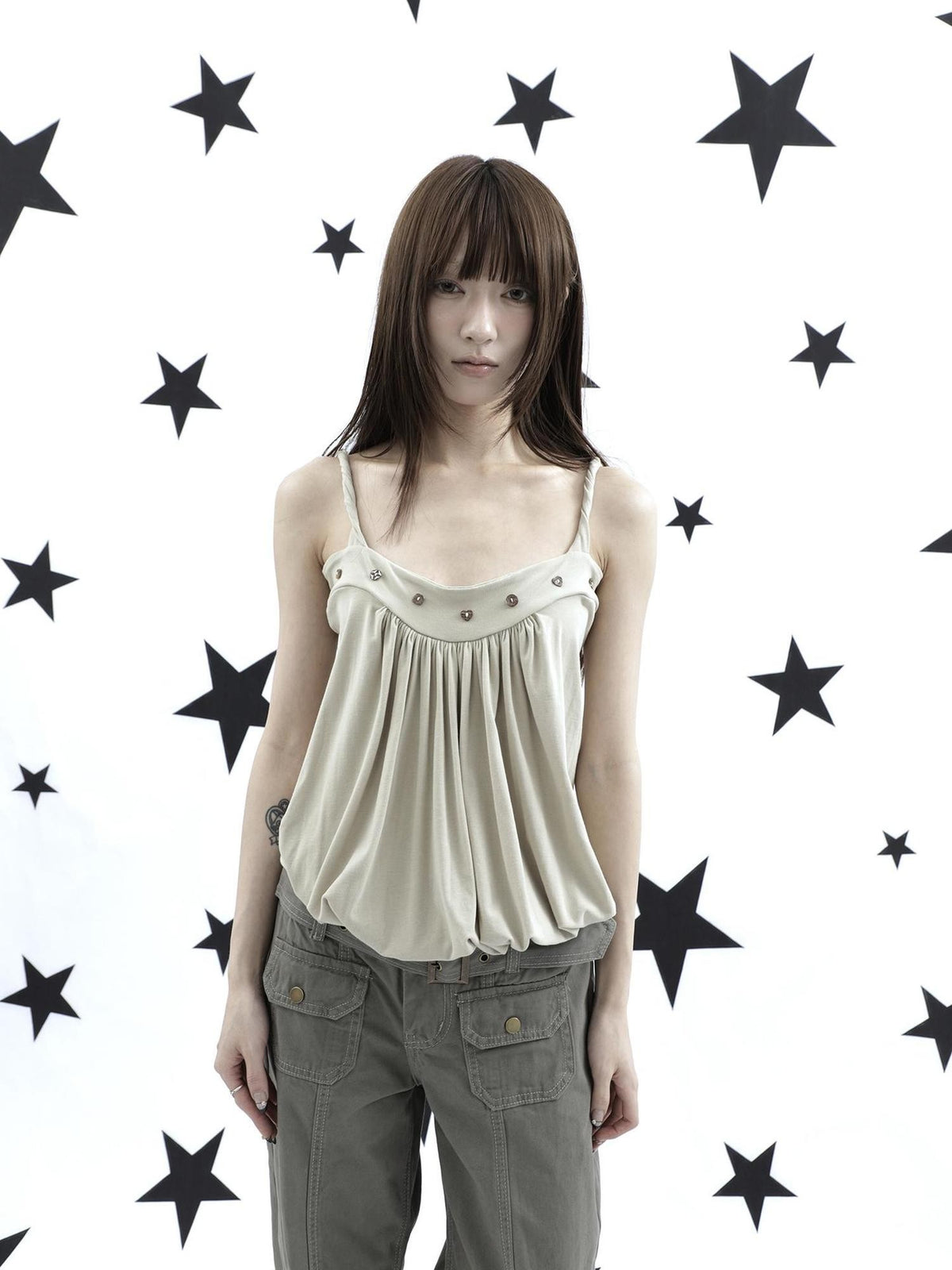 ang project Ruched Button Solid Color Women&