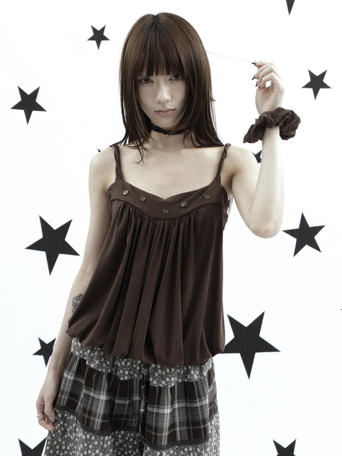 ang project Ruched Button Solid Color Women&