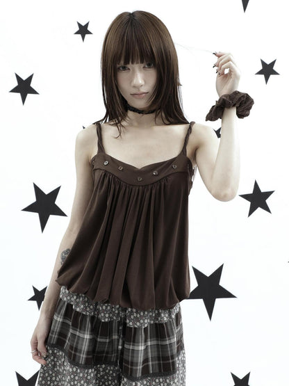 ang project Ruched Button Solid Color Women&