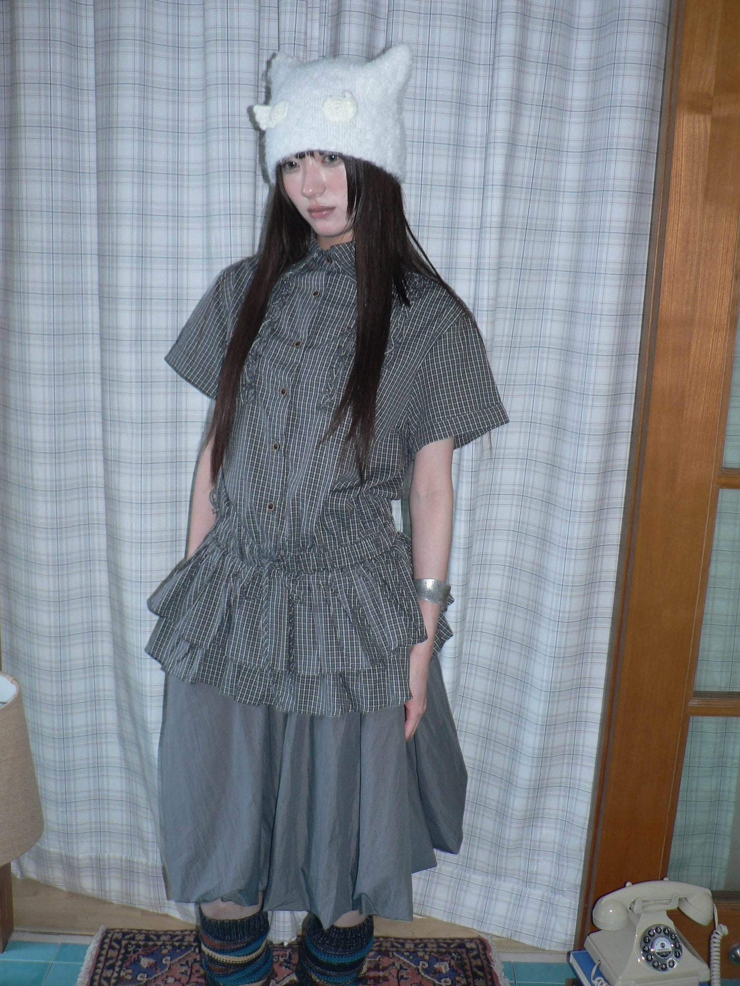 ang_project_Ruffle_Checked_Spliced_Waist_Cinch_Women&