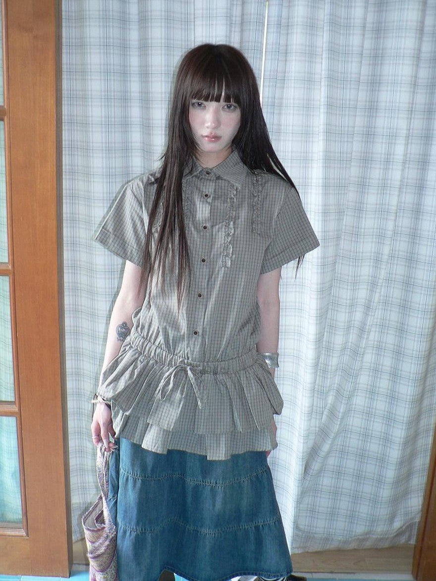 ang project Ruffle Checked Spliced Waist Cinch Women&