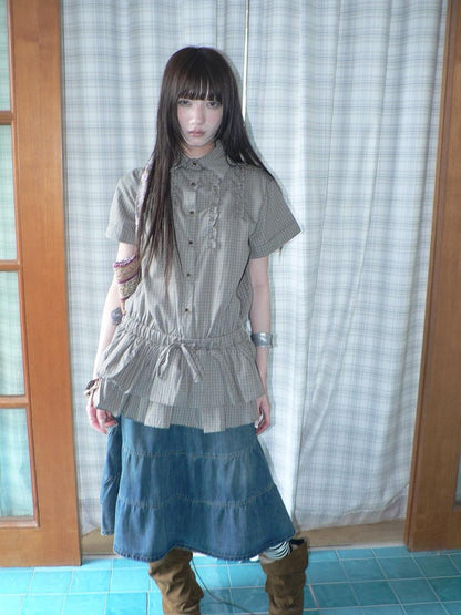 ang project Ruffle Checked Spliced Waist Cinch Women&