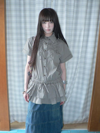 ang project Ruffle Checked Spliced Waist Cinch Women&