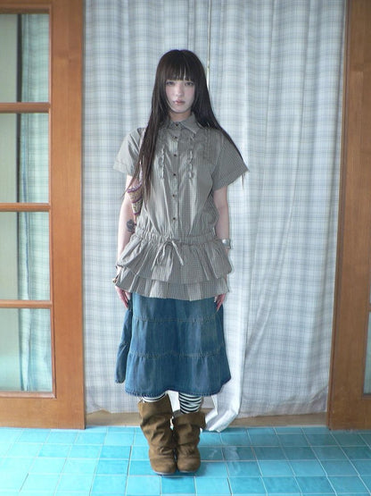 ang project Ruffle Checked Spliced Waist Cinch Women&