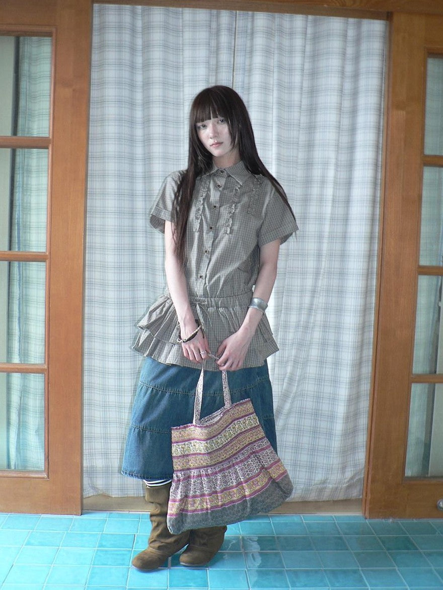ang project Ruffle Checked Spliced Waist Cinch Women&