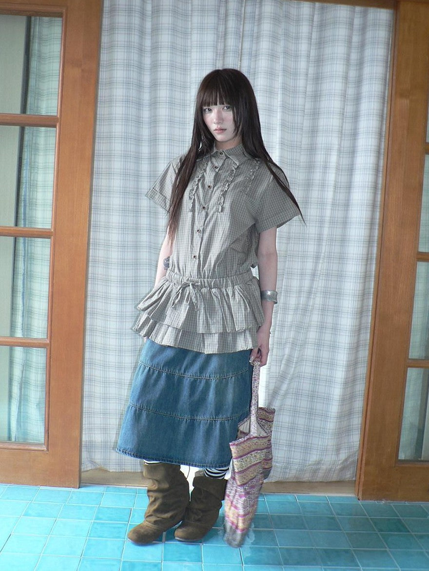 ang project Ruffle Checked Spliced Waist Cinch Women&
