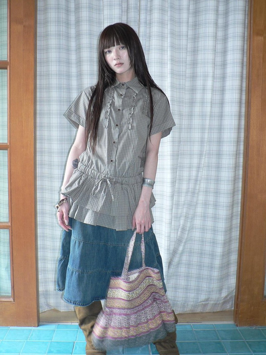 ang project Ruffle Checked Spliced Waist Cinch Women&
