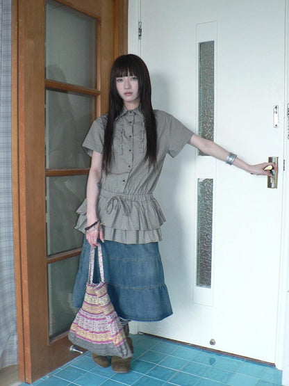 ang project Ruffle Checked Spliced Waist Cinch Women&