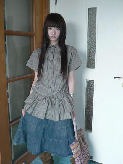 ang project Ruffle Checked Spliced Waist Cinch Women&