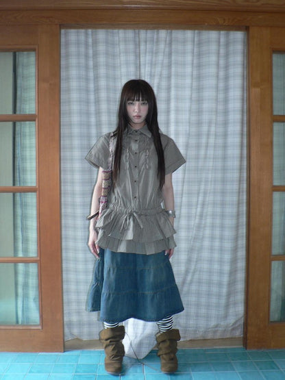 ang project Ruffle Checked Spliced Waist Cinch Women&