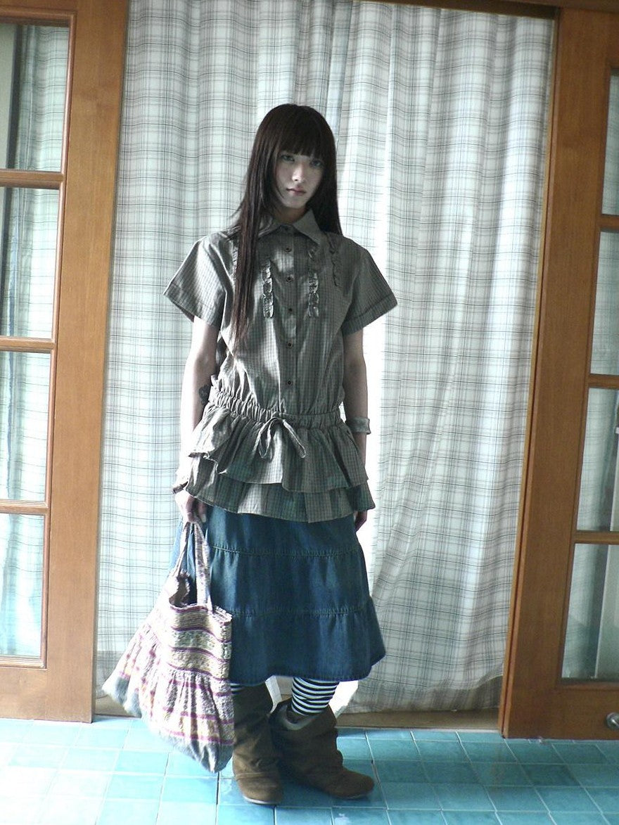 ang project Ruffle Checked Spliced Waist Cinch Women&