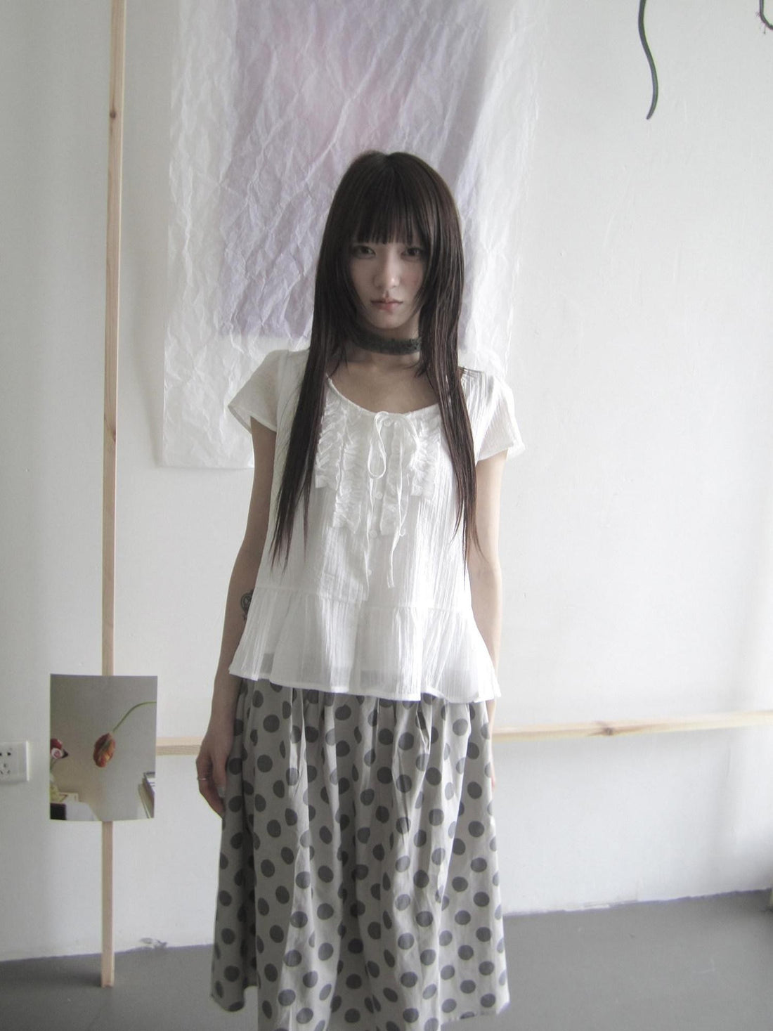 ang project Ruffle Edge Bow Tie Button Women&