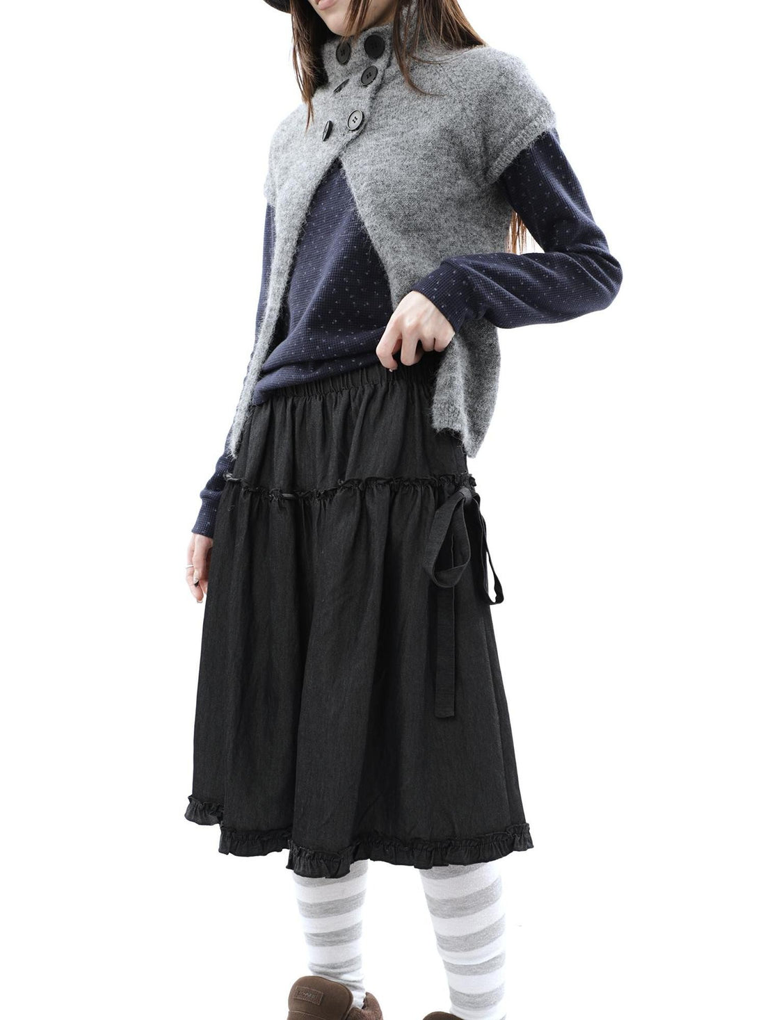 ang project Ruffle Edge Patchwork Tie Elastic Waist Flared Women&