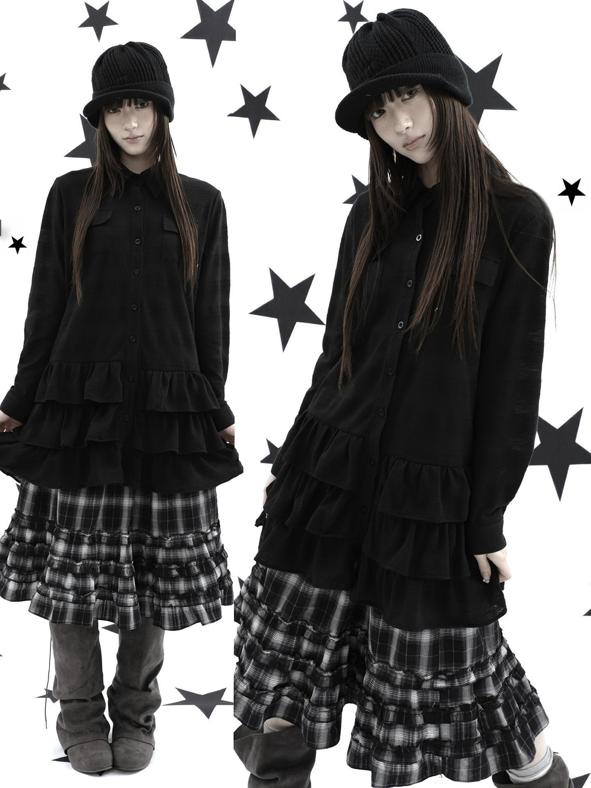 ang_project_Ruffle_Tiered_Hem_Lapel_Collar_Mid_Length_Loose_Long_Sleeve_Women&