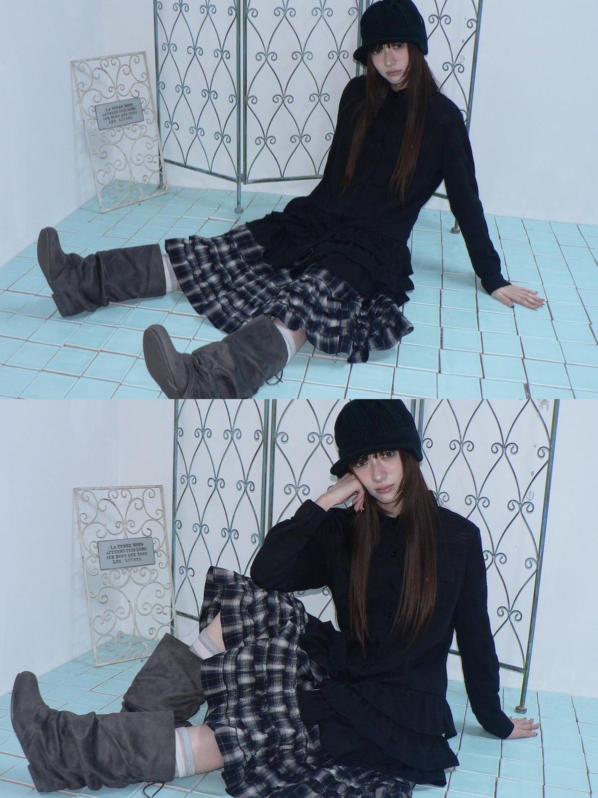 ang project Ruffle Tiered Hem Lapel Collar Mid Length Loose Long Sleeve Women&