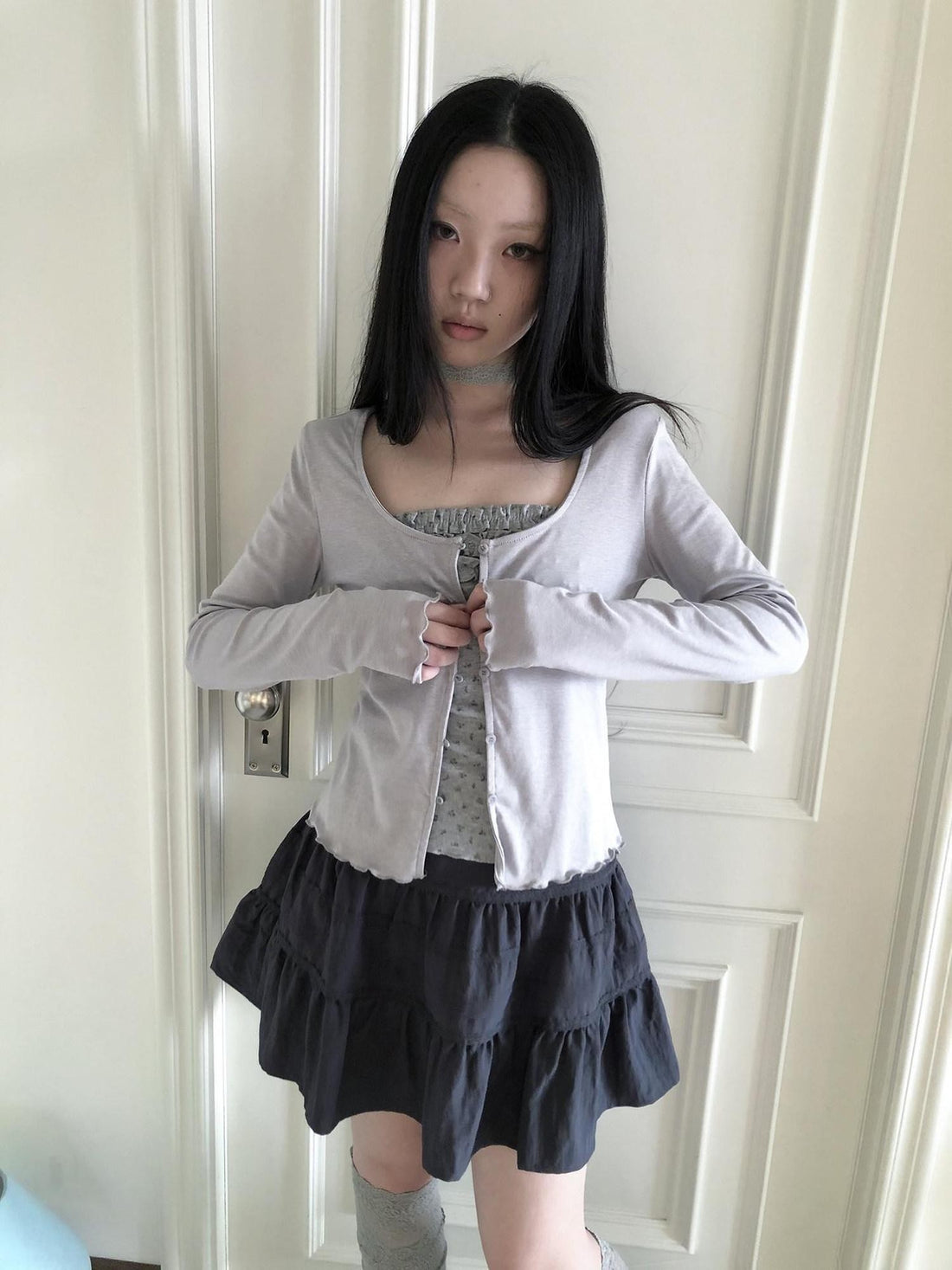 ang project Ruffle Trim Floral Camisole And Long Sleeve Cardigan Women&