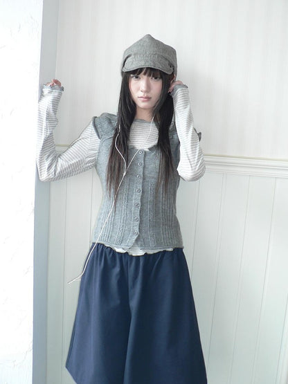 ang project Ruffle Trim Single Breasted Puff Sleeve Cropped Knit Women&