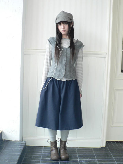 ang project Ruffle Trim Single Breasted Puff Sleeve Cropped Knit Women&