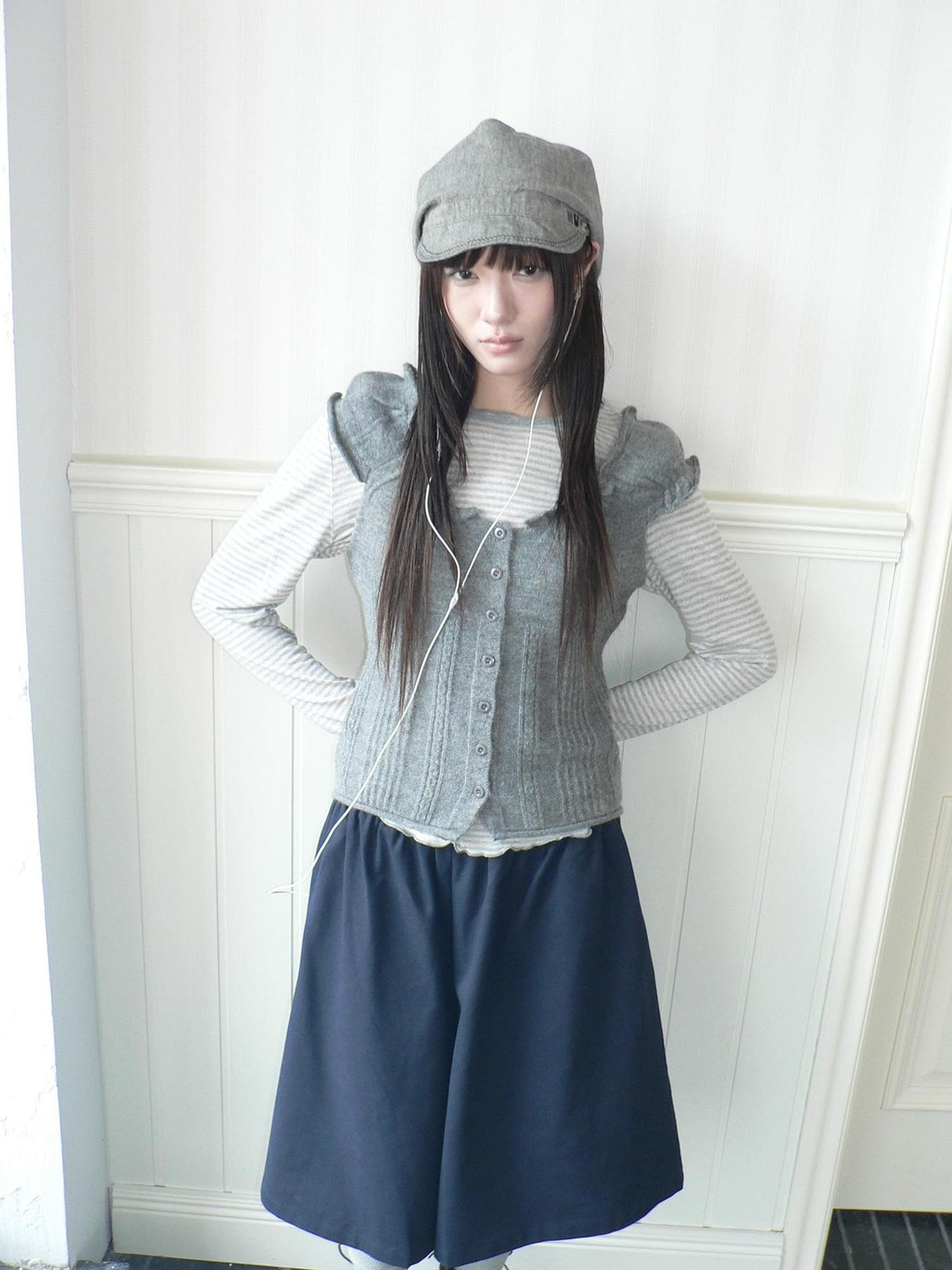 ang project Ruffle Trim Single Breasted Puff Sleeve Cropped Knit Women&