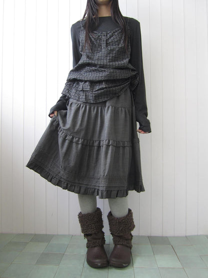 ang project Ruffled Lace Paneled Elastic Waist A Line Women&