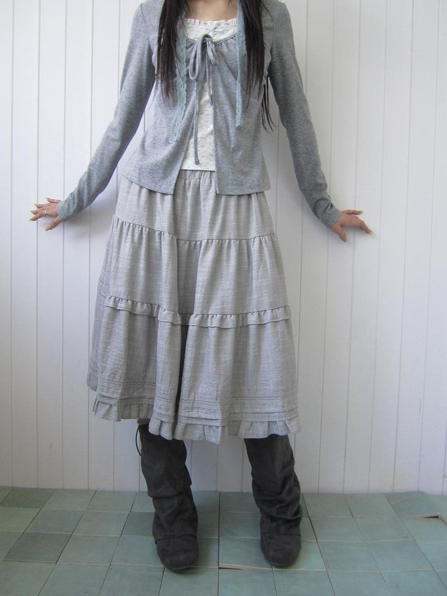 ang project Ruffled Lace Paneled Elastic Waist A Line Women&