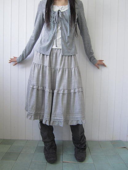 ang project Ruffled Lace Paneled Elastic Waist A Line Women&