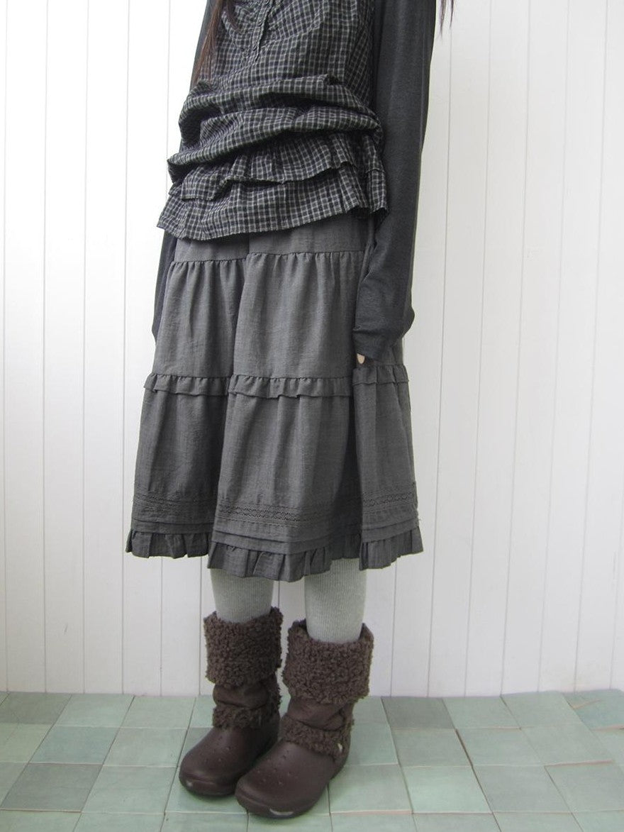 ang project Ruffled Lace Paneled Elastic Waist A Line Women&