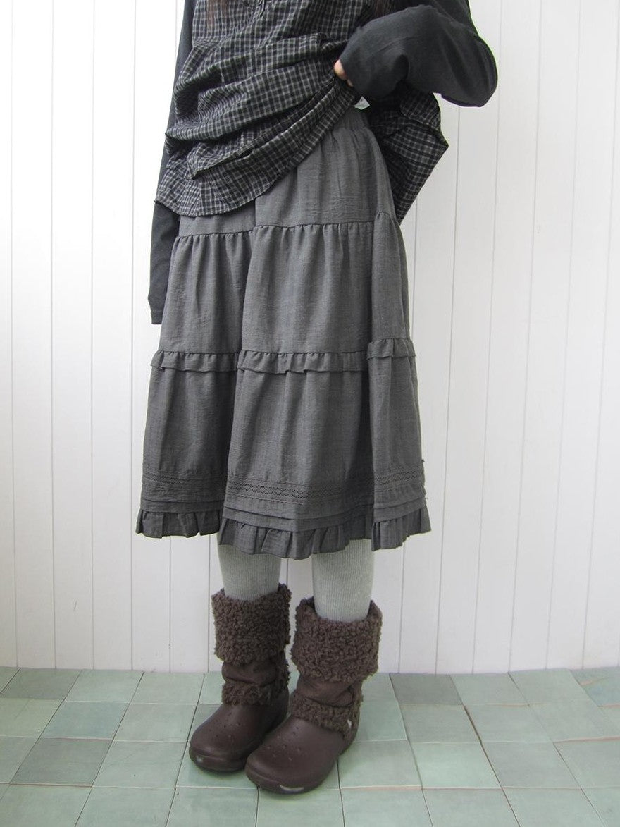 ang project Ruffled Lace Paneled Elastic Waist A Line Women&