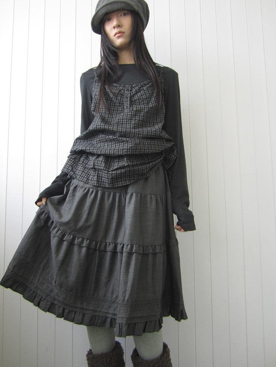 ang project Ruffled Lace Paneled Elastic Waist A Line Women&