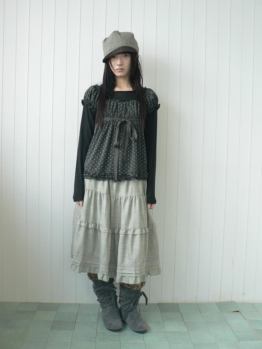 ang project Ruffled Lace Paneled Elastic Waist A Line Women&