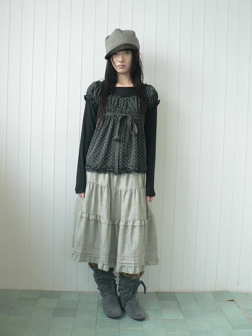 ang project Ruffled Lace Paneled Elastic Waist A Line Women&