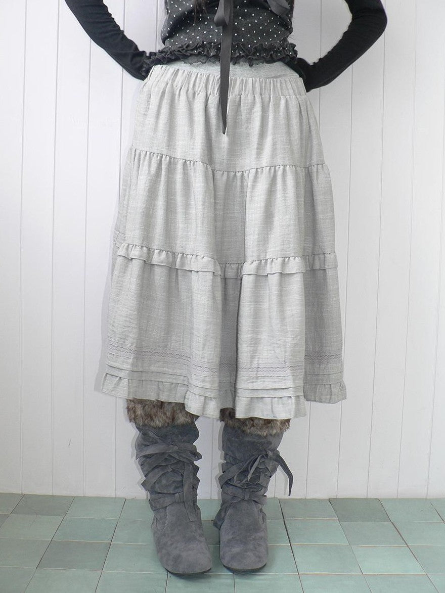 ang project Ruffled Lace Paneled Elastic Waist A Line Women&