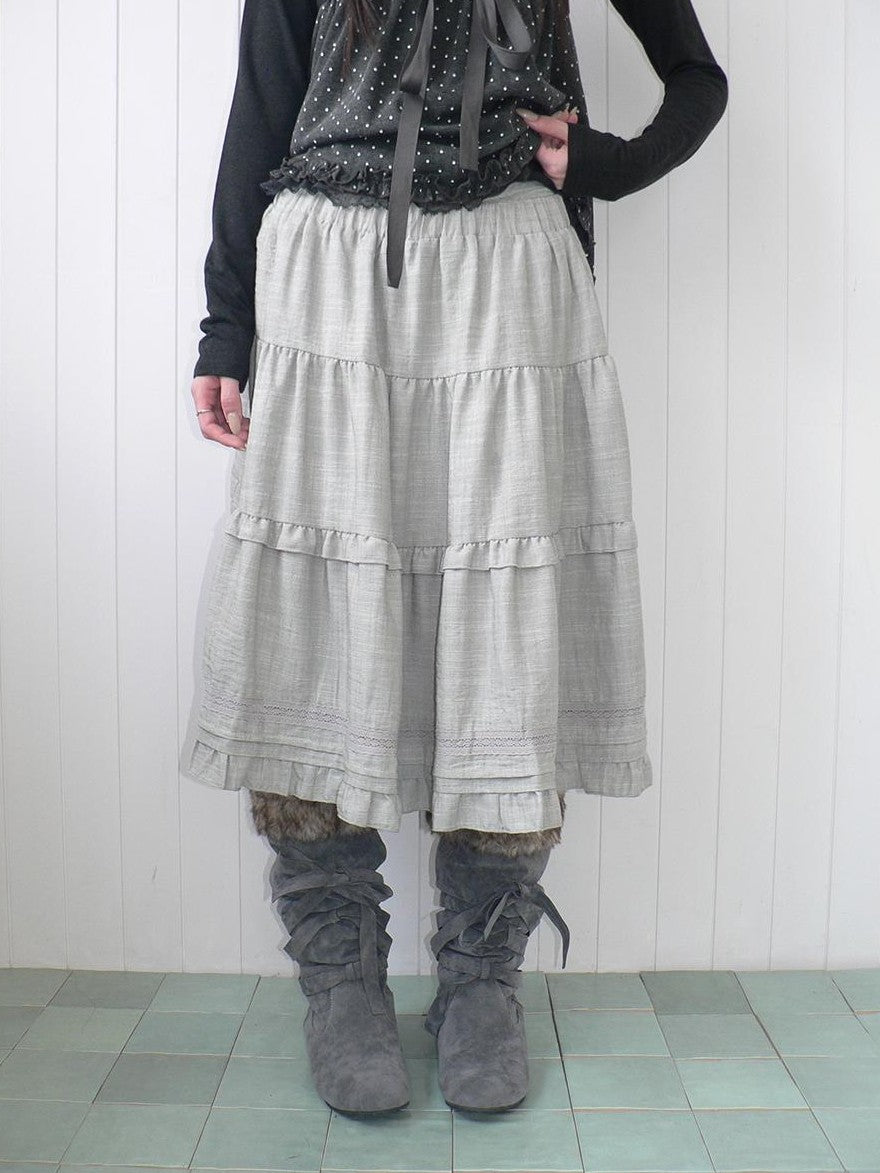 ang project Ruffled Lace Paneled Elastic Waist A Line Women&
