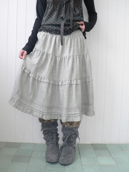ang project Ruffled Lace Paneled Elastic Waist A Line Women&
