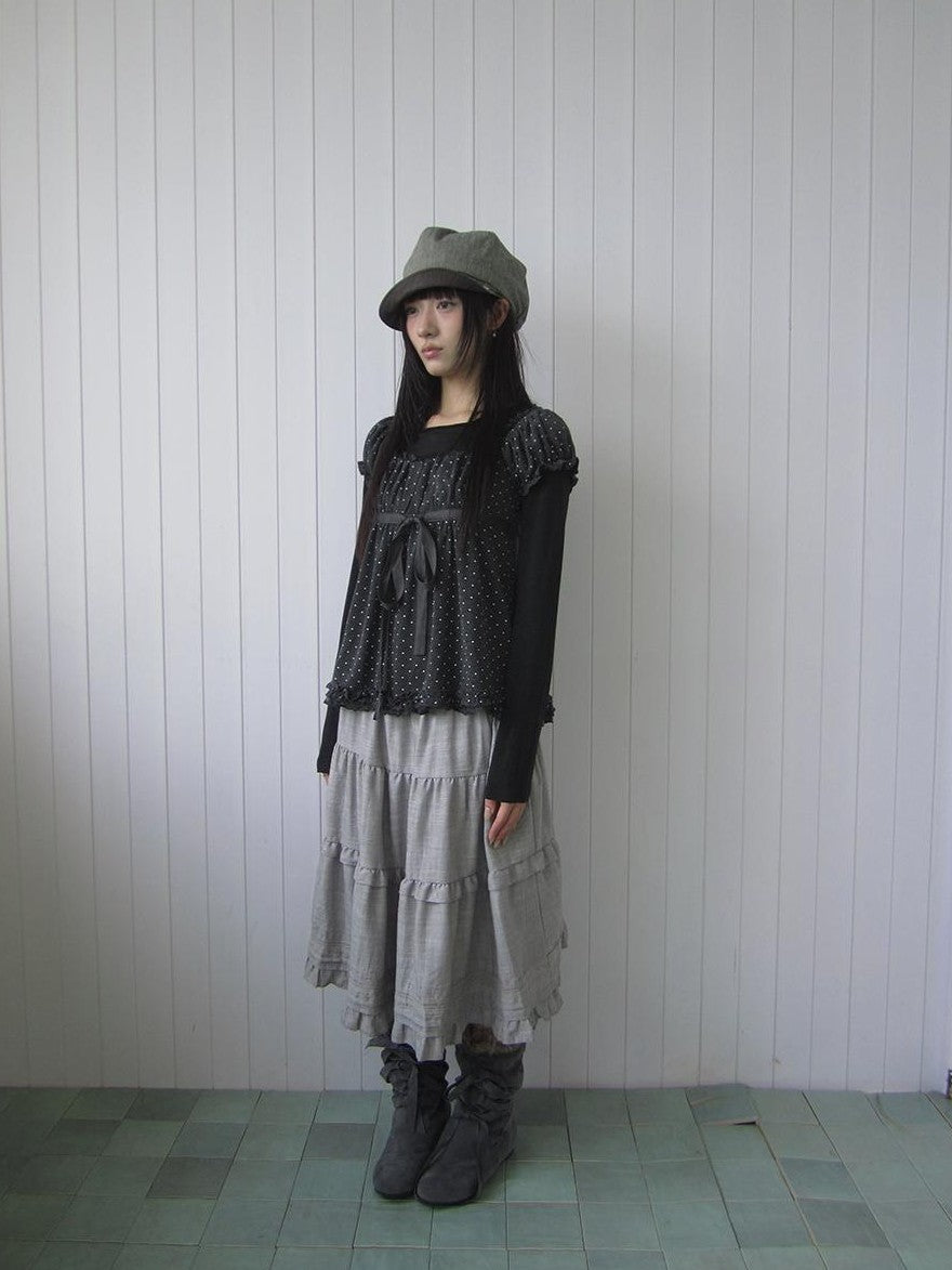 ang project Ruffled Lace Paneled Elastic Waist A Line Women&